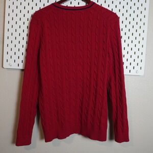 Club Room Red Cable Knit Cotton Crew Neck Sweater Size Medium